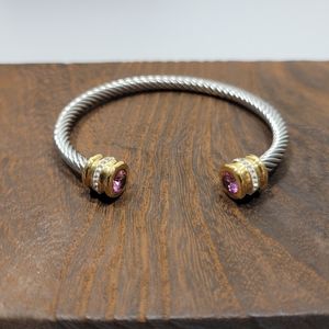 Silver And Gold Bracelet With Pink Rhinestone